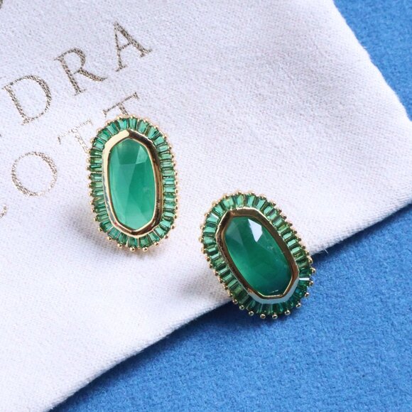 Kendra Scott Baguette Ellie Stud Earrings Green Mix Gold - Picture 2 of 2